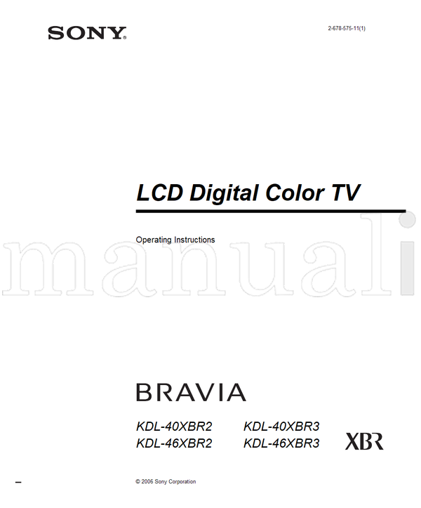 Sony KDL-40XBR2 KDL-46XBR2 KDL-40XBR3 KDL-46XBR3 (56 pages) TV Operating Manual