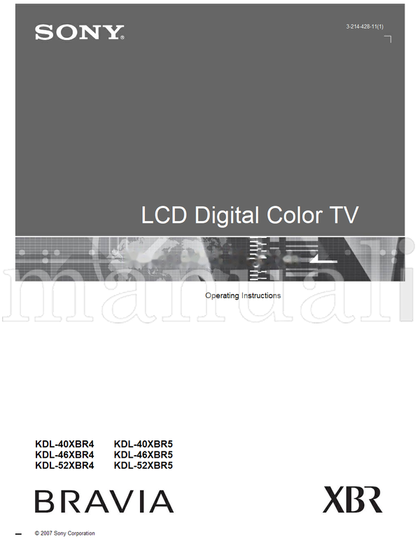 Sony KDL-40XBR4 KDL-46XBR4 KDL-52XBR4 KDL-40XBR5 KDL-46XBR5 (60 pages) TV Operating Manual