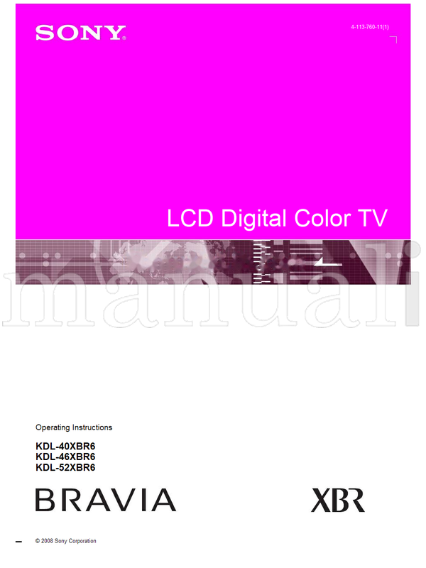Sony KDL-40XBR6 KDL-46XBR6 KDL-52XBR6 (60 pages) TV Operating Manual