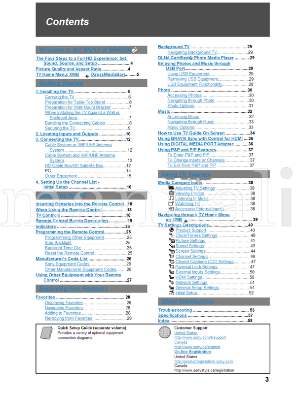Sony KDL-40XBR6 KDL-46XBR6 KDL-52XBR6 (60 pages) TV Operating Manual