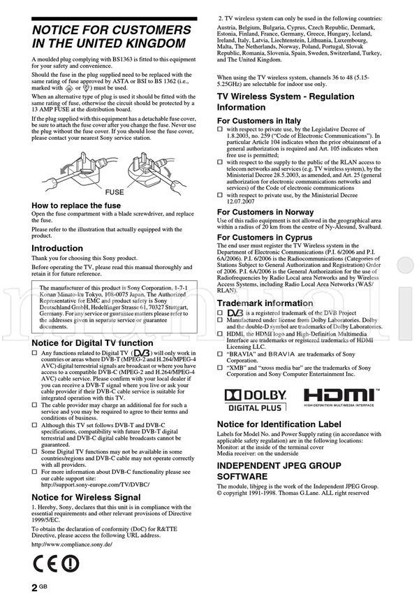 Sony KDL-40ZX1 (52 pages) TV Operating Manual