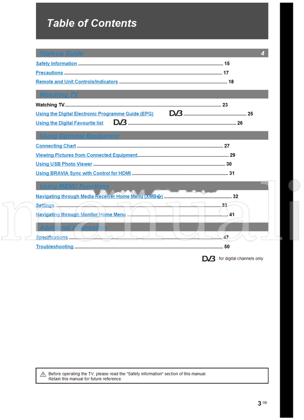 Sony KDL-40ZX1 (52 pages) TV Operating Manual