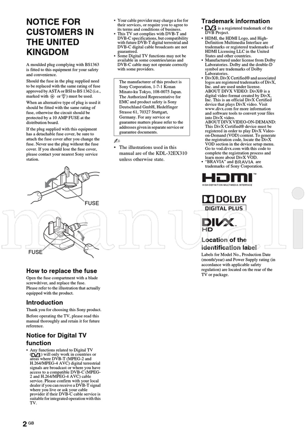 Sony 4-288-091 KDL-42EX410 32EX310 22EX310 (48 pages) TV Operating Manual