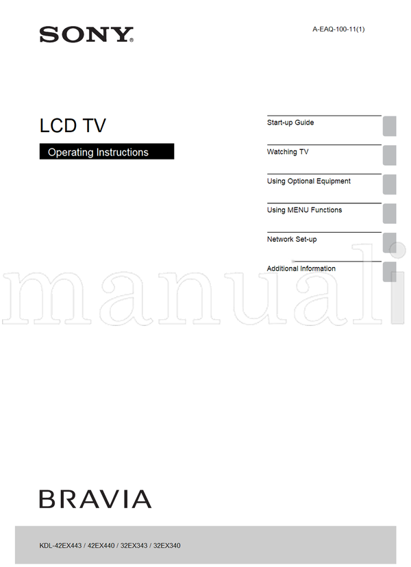 Sony KDL-42EX443 42EX440 32EX343 32EX340 (52 pages) TV Operating Manual
