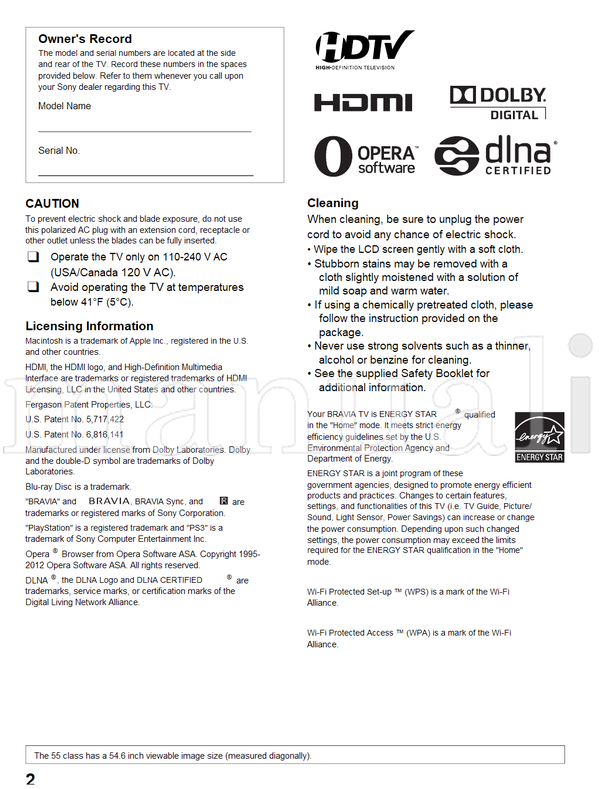 Sony KDL-60EX645 55EX645 50EX645 46EX645 46EX641 40EX645 (88 pages) TV Operating Manual