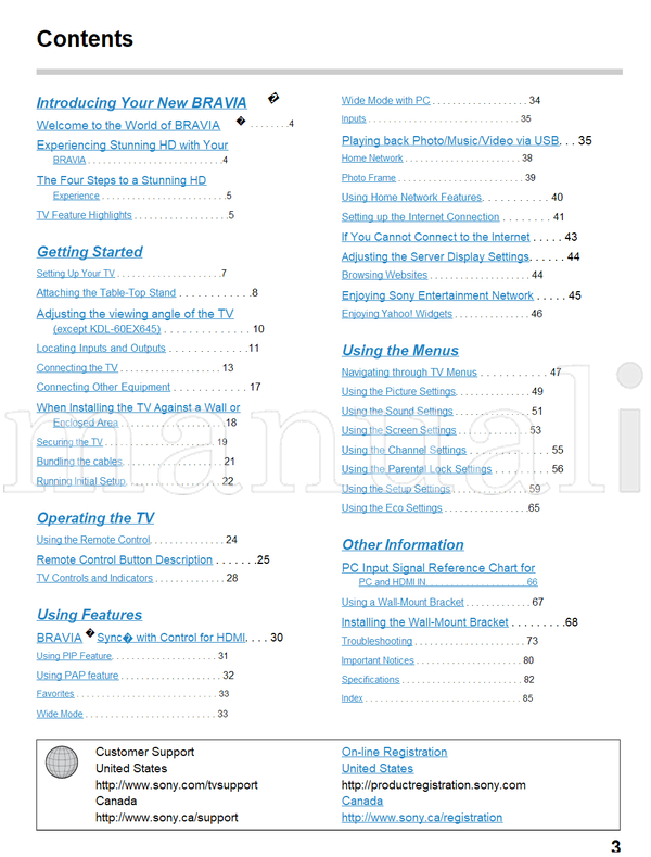 Sony KDL-60EX645 55EX645 50EX645 46EX645 46EX641 40EX645 (88 pages) TV Operating Manual