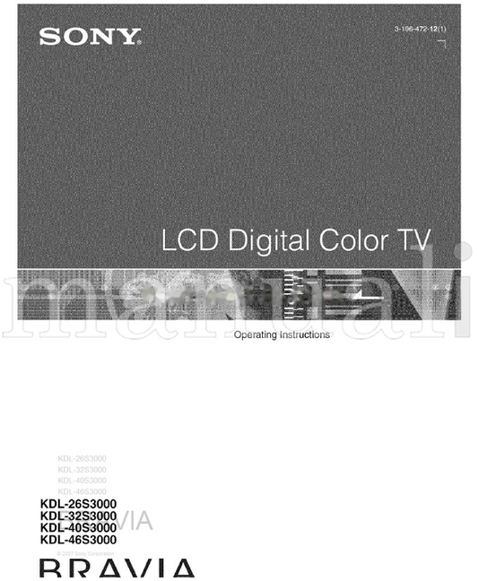 Sony KDL-26S3000 KDL-32S3000 KDL-40S3000 KDL-46S3000 (46 pages) TV Operating Manual