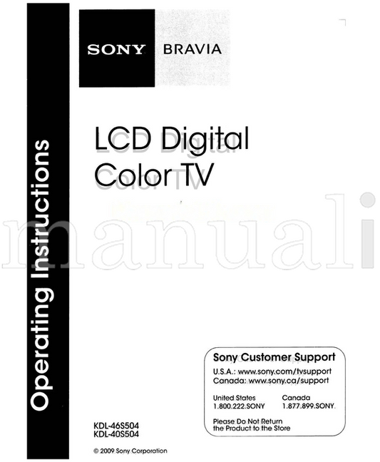 Sony KDL-46S504 KDL-40S504 (41 pages) TV Operating Manual