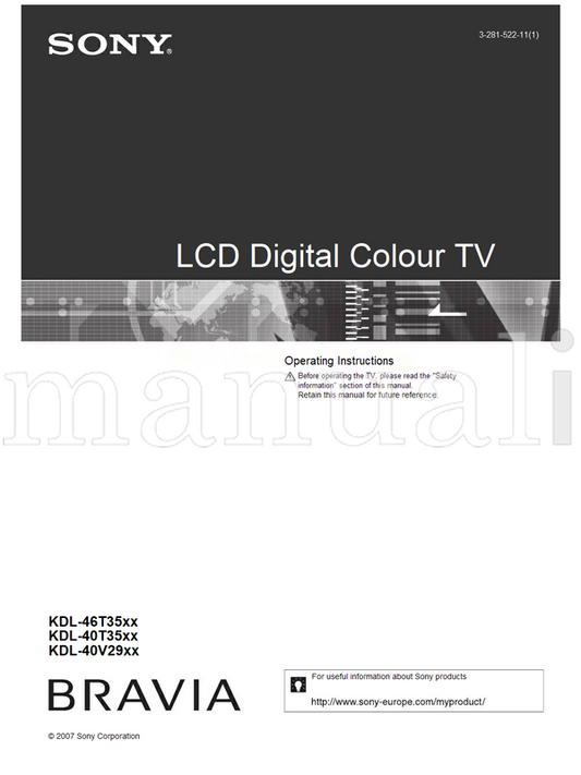 Sony KDL-46T35xx KDL-40T35xx KDL-40V29xx (41 pages) TV Operating Manual