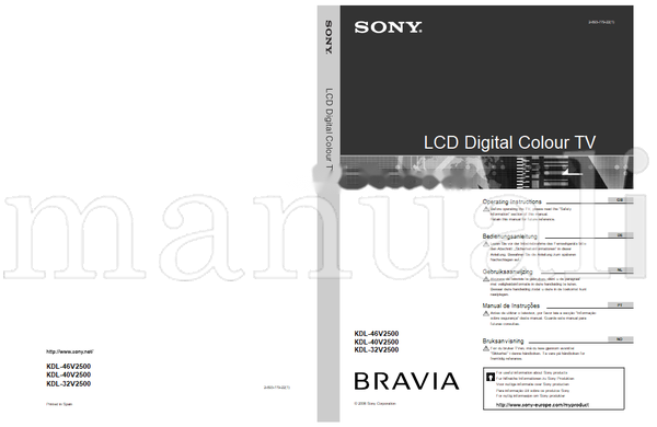 Sony KDL-46V2500 KDL-40V2500 KDL-32V2500 (208 pages) TV Operating Manual