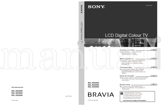 Sony KDL-46V2500 KDL-40V2500 KDL-32V2500 (208 pages) TV Operating Manual