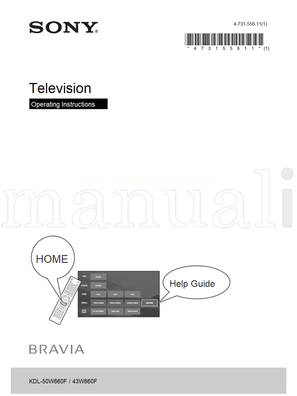 Sony KDL-50W660F 43W660F (20 pages) TV Operating Manual