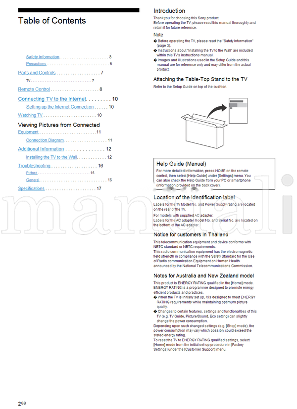 Sony KDL-50W660F 43W660F (20 pages) TV Operating Manual