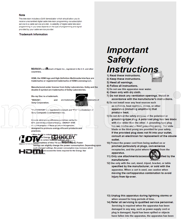 Sony KDL-40S4100 KDL-46S4100 KDL-52S4100 (48 pages) TV Operating Manual