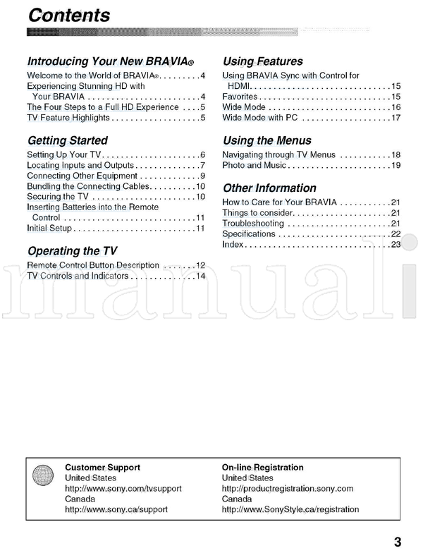 Sony KDD52V5100 KDD46V5100 KDD40V5100 KDD40SL150 KDD32XBR9 (24 pages) TV Operating Manual