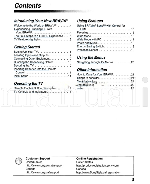Sony KDL-52VE5 KDL-46VE5 KDL-40VE5 (39 pages) TV Operating Manual