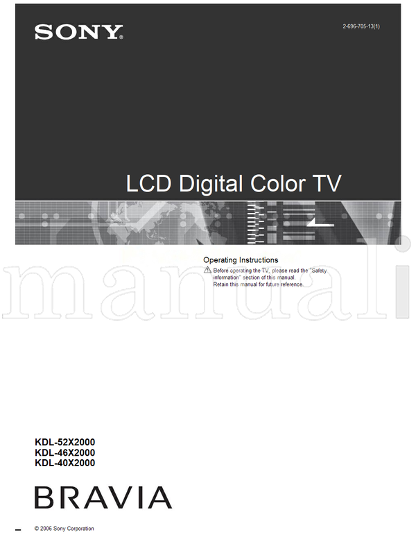 Sony KDL-52X2000 KDL-46X2000 KDL-40X2000 (48 pages) TV Operating Manual