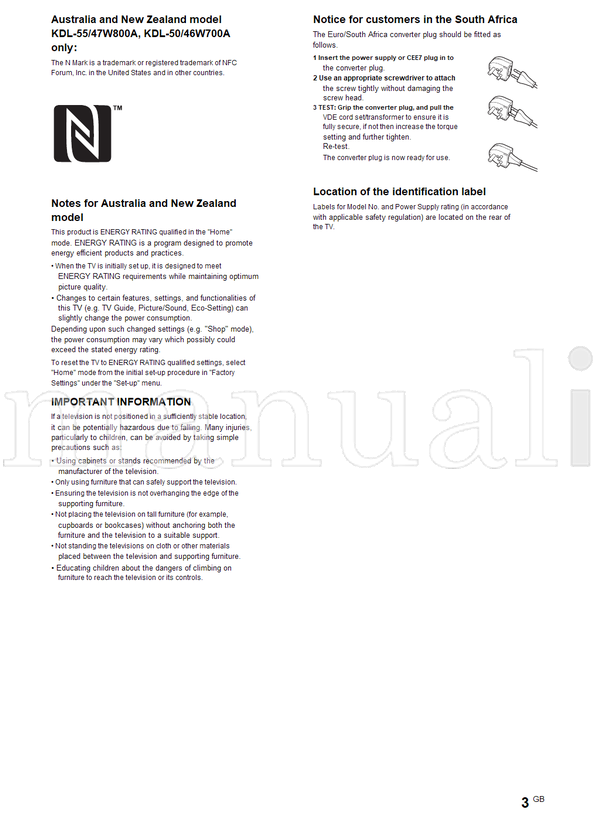 Sony KDL-55W808A 55W804A 55W800A 50W708A 50W704A 50W700A 47W804A (32 pages) TV Operating Manual
