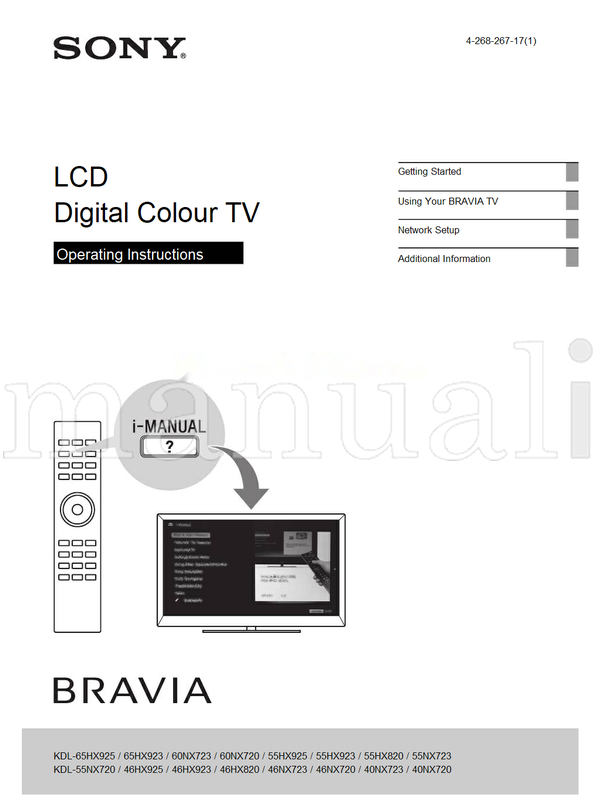 Sony KDL-65HX925 65HX923 60NX723 60NX720 55HX925 55HX923 55HX820 (36 pages) TV Operating Manual