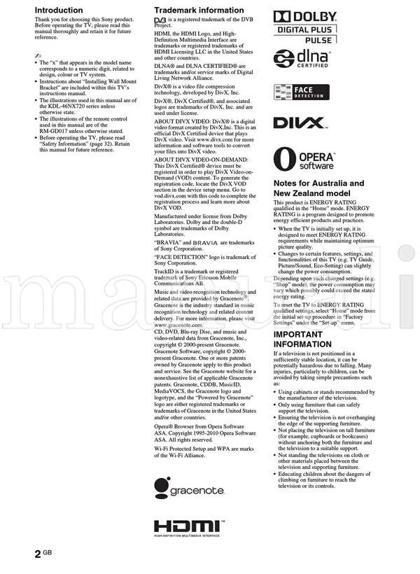 Sony KDL-65HX925 65HX923 60NX723 60NX720 55HX925 55HX923 55HX820 (36 pages) TV Operating Manual