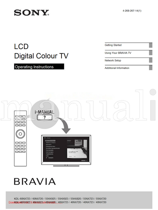 Sony KDL-60NX723 60NX720 55HX925 55HX923 55HX820 55NX723 55NX720 (36 pages) TV Operating Manual