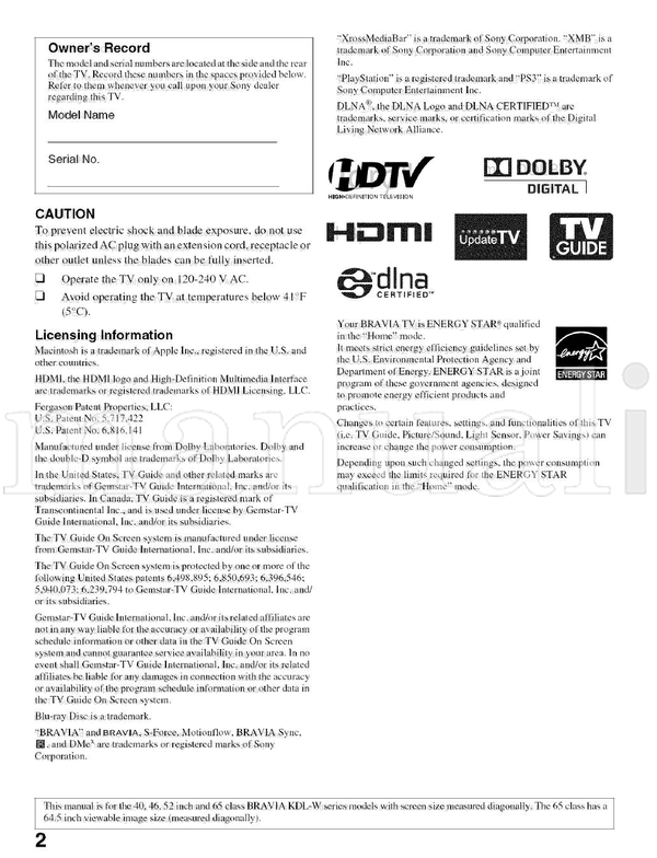 Sony KDL-65W51 KDL-52W51 KDL-52W5150 KDL-46W51 KDL-46W5150 (40 pages) TV Operating Manual