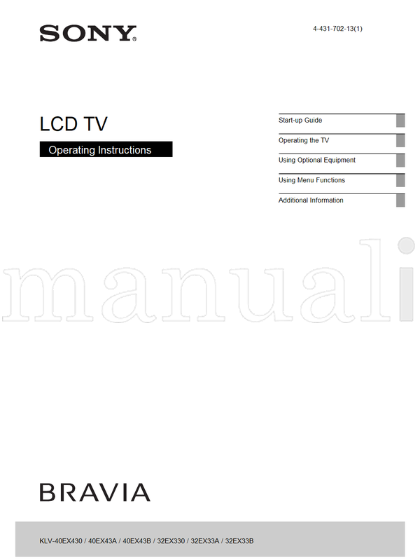 Sony KLV-40EX430 40EX43A 40EX43B 32EX330 32EX33A 32EX33B (24 pages) TV Operating Manual