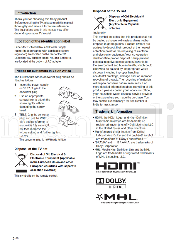 Sony KLV-40EX430 40EX43A 40EX43B 32EX330 32EX33A 32EX33B (24 pages) TV Operating Manual