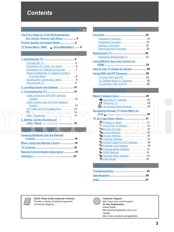 Sony KDL-32XBR6 KDL-37XBR6 KDL-40V4150 KDL-40V4100 KDL-42V4100 (48 pages) TV Operating Manual