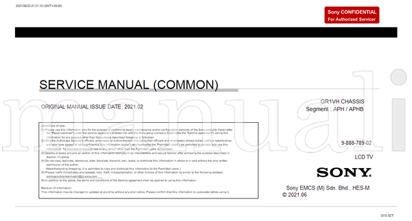 Sony GR1VH 9-888-789-02 (121 pages) TV Service Manual