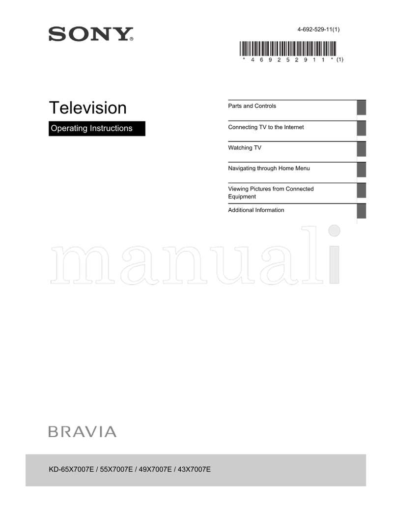 Sony KD-65X7007E 55X7007E 49X7007E 43X7007E (44 pages) TV Operating Manual