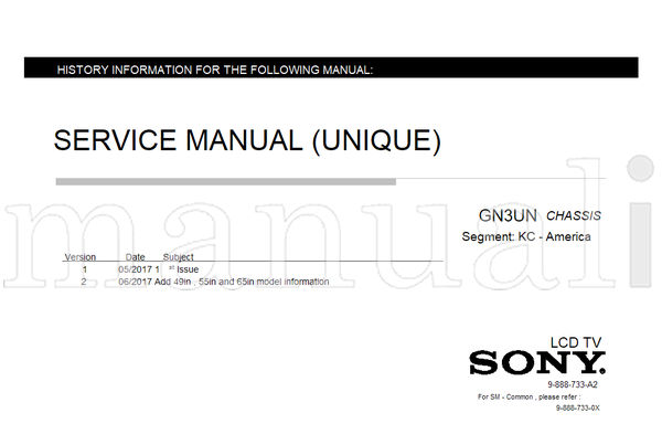 Sony GN3UN 9-888-733-A2 9-888-733-0X (211 pages) TV Service Manual