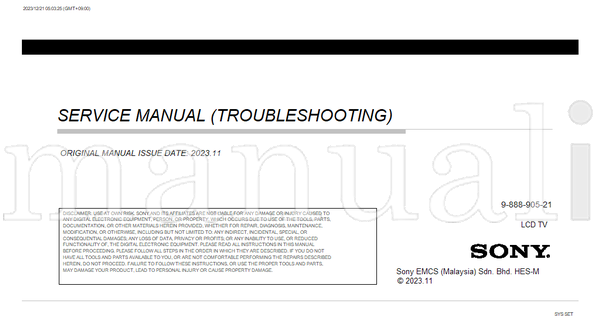 Sony 9-888-905-21 (213 pages) TV Service Manual