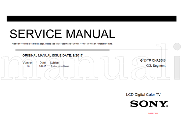 Sony GN3TP 9-888-743-01 (43 pages) TV Service Manual