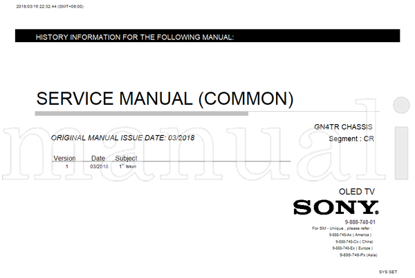 Sony GN4TR 9-888-748-01 9-888-748-Ax 9-888-748-Cx 9-888-748-Ex (92 pages) TV Service Manual