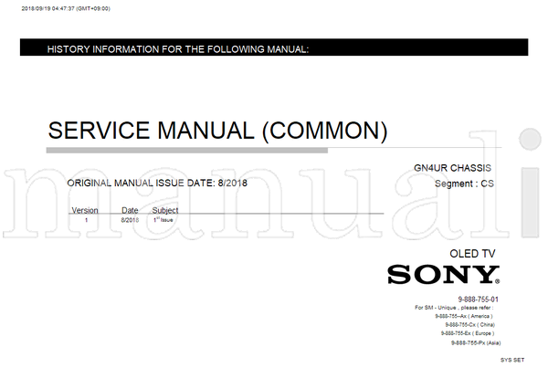 Sony GN4UR 9-888-755-01 9-888-755-Ax 9-888-755-Cx 9-888-755-Ex (124 pages) TV Service Manual