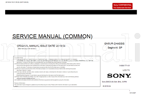 Sony GN5UR 9-888-771-01 (97 pages) TV Service Manual