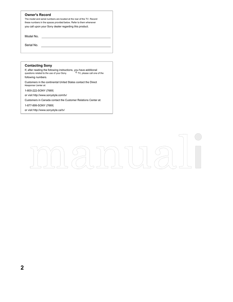 Sony KDF-E42A10 KDF-E50A10 (100 pages) TV Operating Manual