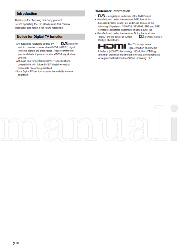 Sony KDF-50E2000 KDF-50E2010 (200 pages) TV Operating Manual