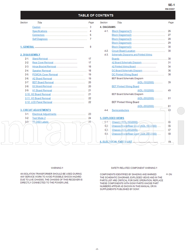 Sony KDL-15G2000 RM-ED007 KDL-20G2000 (98 pages) TV Service Manual