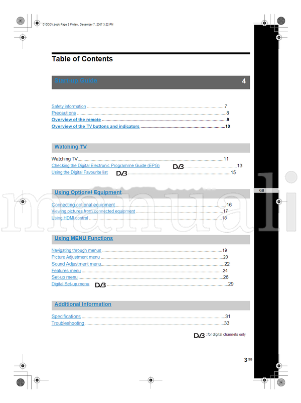 Sony KDL-23B40xx KDL-20B40xx (65 pages) TV Operating Manual