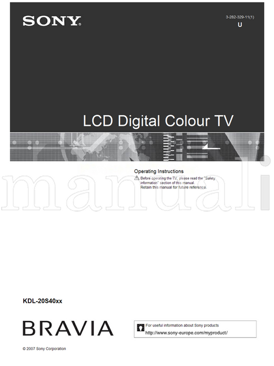 Sony KDL-20S40xx (33 pages) TV Operating Manual