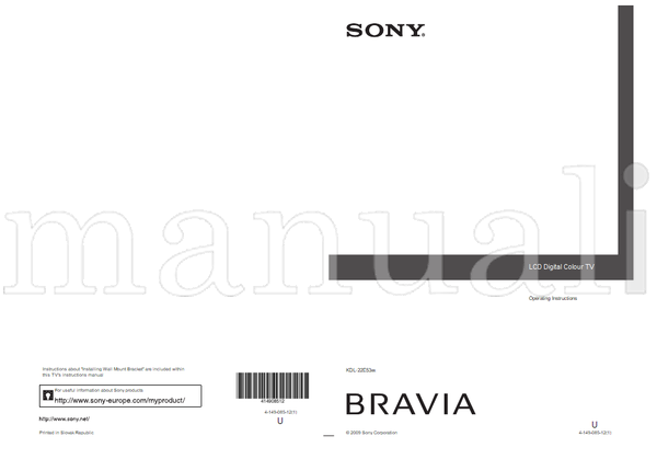 Sony KDL-22E53xx (51 pages) TV Operating Manual
