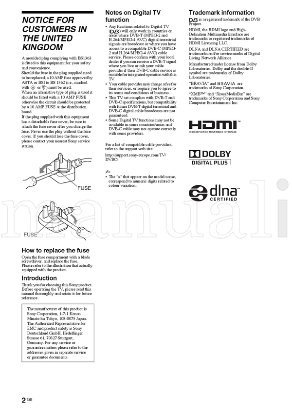 Sony KDL-22E53xx (51 pages) TV Operating Manual