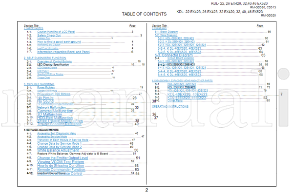 Sony 22EX420 KDL-22EX420 KDL-22EX423 KDL-26EX420 KDL-26EX423 (154 pages) TV Service Manual