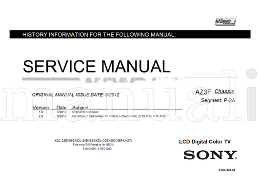 Sony KDL-22EX553 KDL-26EX553 9-888-481-02 (113 pages) TV Service Manual