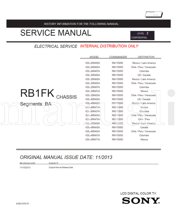Sony RB1FK 9-883-556-51 KDL-24R400A KDL-24R405A KDL-24R407A (40 pages) TV Service Manual