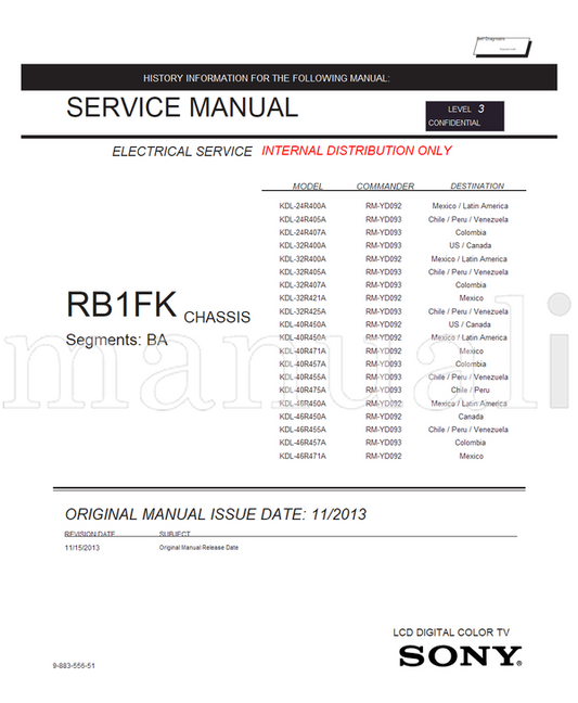 Sony RB1FK 9-883-556-51 KDL-24R400A KDL-24R405A KDL-24R407A (40 pages) TV Service Manual