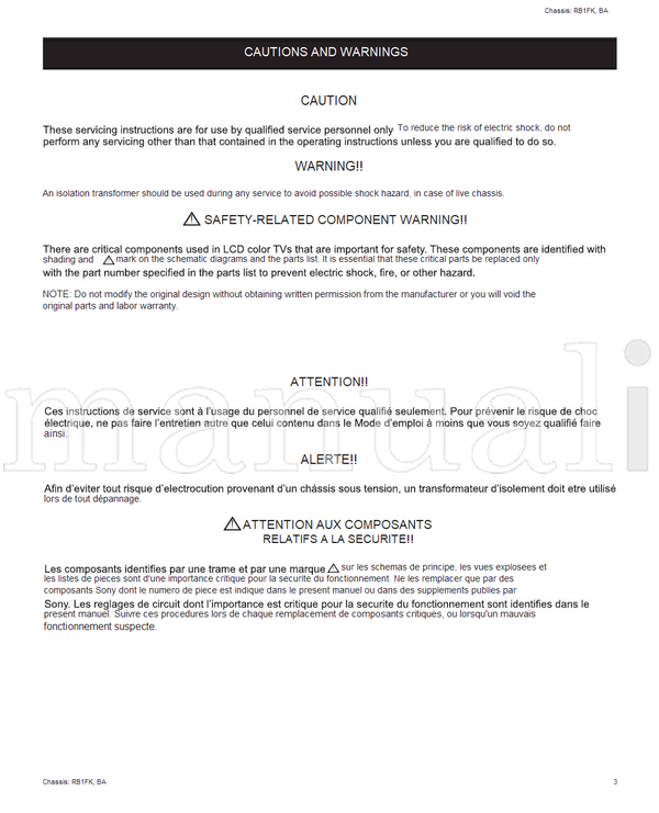 Sony RB1FK 9-883-556-51 KDL-24R400A KDL-24R405A KDL-24R407A (40 pages) TV Service Manual