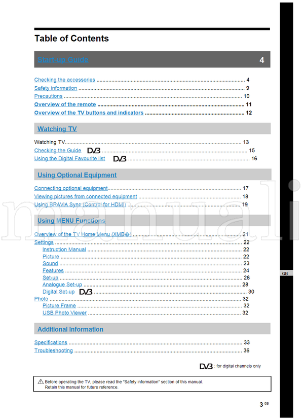 Sony KDL-52W40xx KDL-52W42xx KDL-46W40xx KDL-46W42xx KDL-40W40xx (215 pages) TV Operating Manual